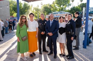 Guests converse and network at the Central City Association’s Elected Officials and Chiefs of Staff Reception at LA Plaza de Cultura y Artes in Downtown Los Angeles, engaging in conversation in a lively outdoor setting.